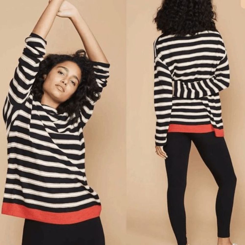Lou & Grey‎ Striped Sweater Women's Size XXS Black White Knit Drop Sleeve